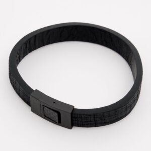 TATEOSSIAN Carbon Fibre Flat Gunmetal Leather Bracelet In Black BR0510