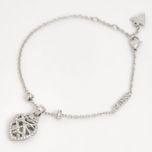 Guess Women's Bracelet | Heart Cage Charm | Rhodium Plated | UBB03100RHL