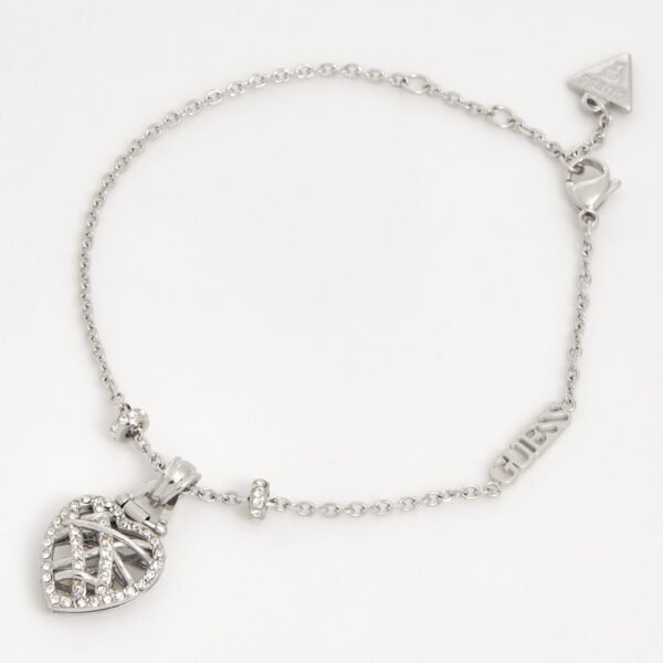 Guess Women's Bracelet | Heart Cage Charm | Rhodium Plated | UBB03100RHL