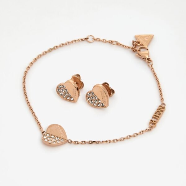 Guess Earrings Bracelet Gift Set | Rose Gold Plated | Crystal Heart | JUBS03187JWRGL