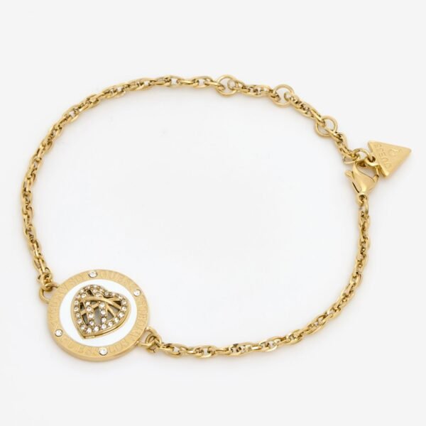 Guess Ladies Bracelet | Gold Plated | White Coin Heart Cage Ubb03108Ygwhl