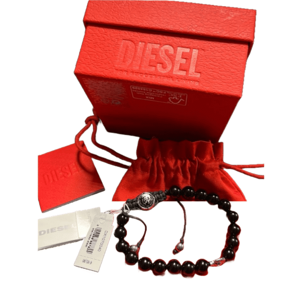 Diesel Men's Bracelet | Stacked Black Agate Beads | DX1070040