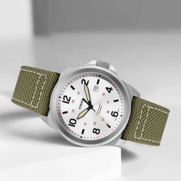Fossil Men’s Bronson Field | Silver Dial | Green Nylon Strap FS5918
