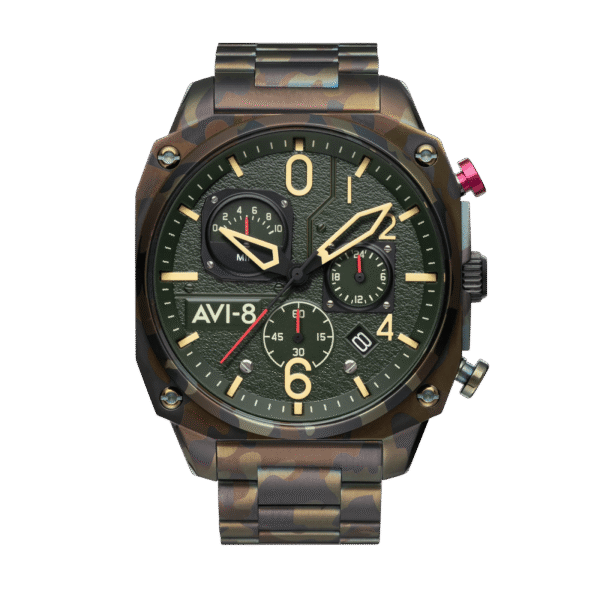AVI-8 Hawker Hunter Retrograde Ground Camo Quartz Watch Green AV-4052-22