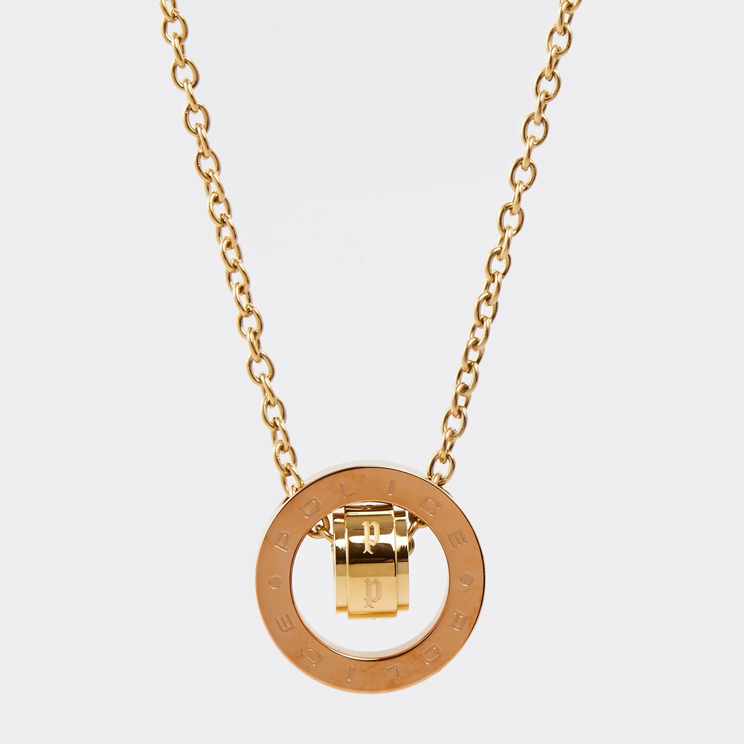 POLICE Gold & Rose Gold Two Ring Pendant Lifestyle Necklace pj.25575psgrg/03