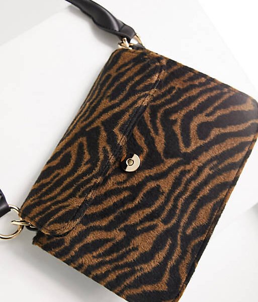 French Connection zebra print bag in brown black fur