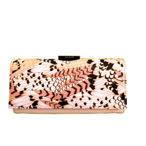 Ted Baker FERIA Pale Pink Sunburst Feather Leather bobble purse