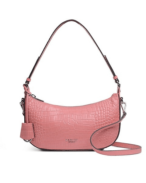 Radley Summerstown Croc Leather Small Zip Top Shoulder Bag Pink Salt Lake H4220691