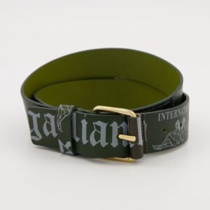 John Galliano Green Leather Gazette Belt Newspaper Print W37