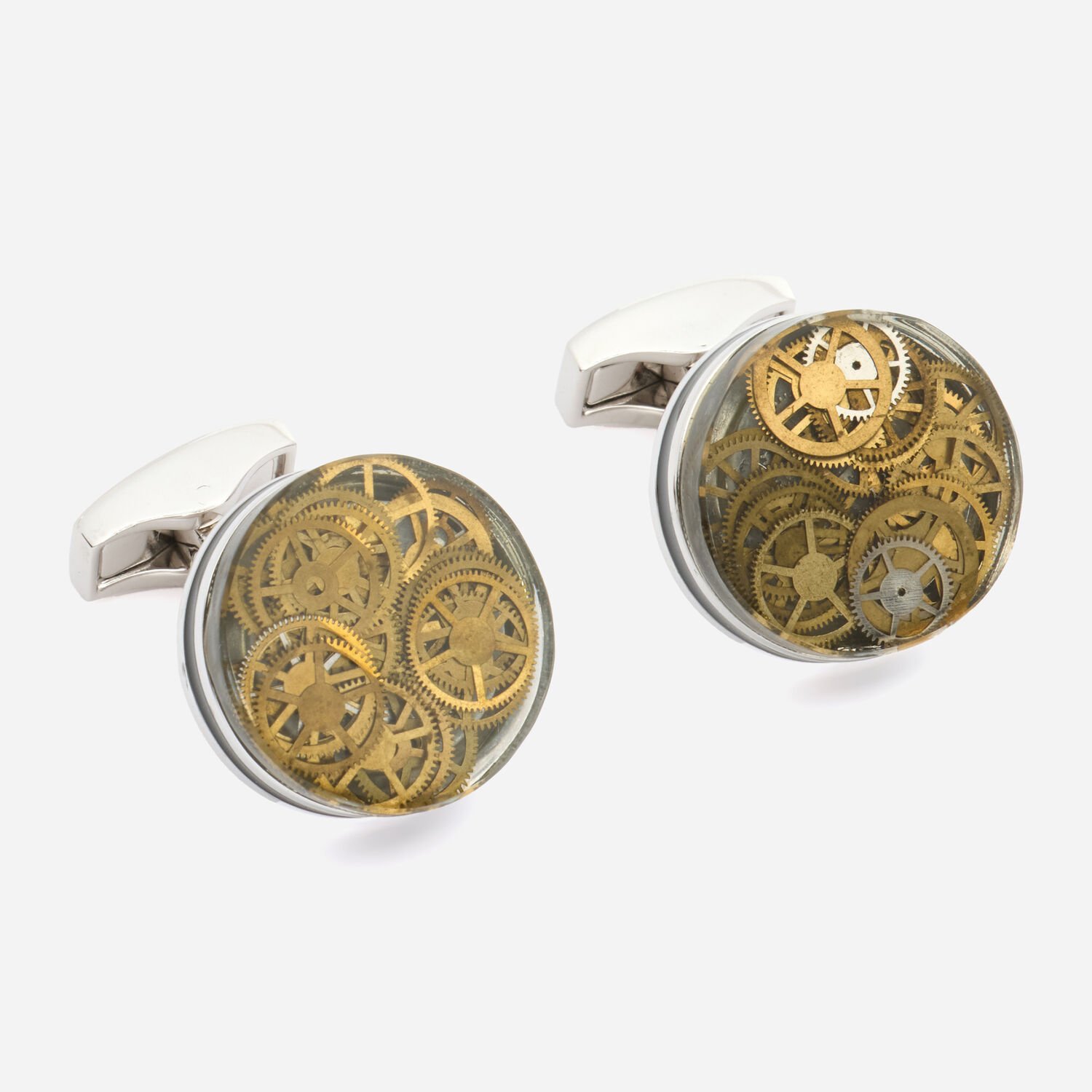 Tateossian Sterling Silver Circle Motif Engine-Effect Design Cufflinks CF0166