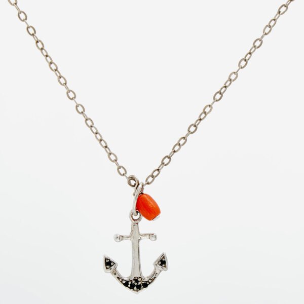 Tateossian Silver Coral Anchor Necklace – NL1233
