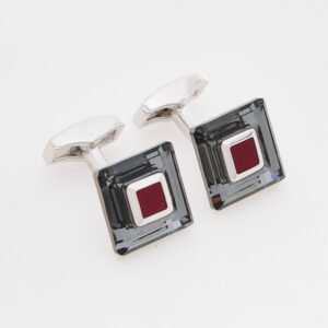 Tateossian Cufflinks Rhodium Swarovski Silver Night and Red Enamel Stones CL6464