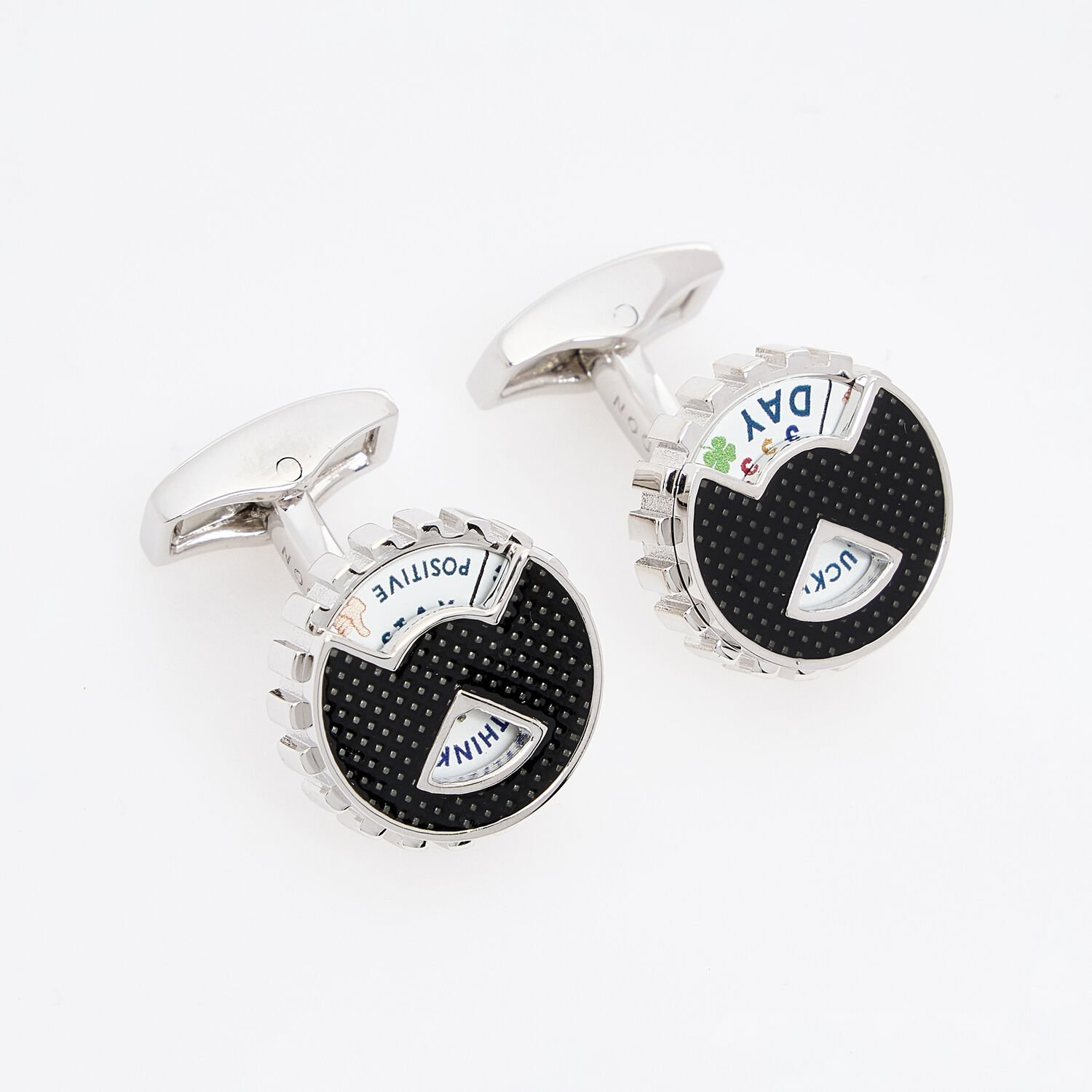 Tateossian Silver Tone "Wheel of Fortune" Whimsical Cufflinks