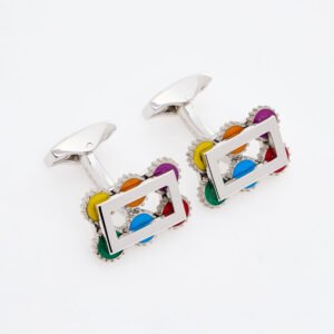 Tateossian Roku Gear Cufflinks – Silver Tone with Rotating Gears CF0092