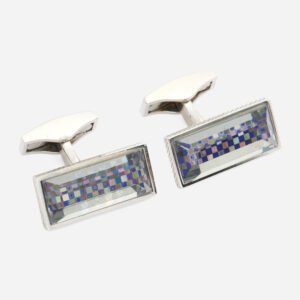 Tateossian Sterling Silver checkered mother-of-pearl inlay Cufflinks CL3800