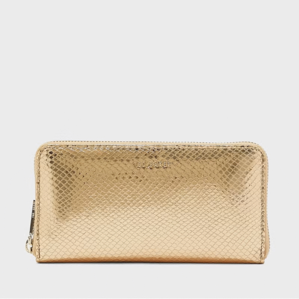 TED BAKER Goldia Metalic Snake-pattern Zip-around Leather Clutch Bag in Gold