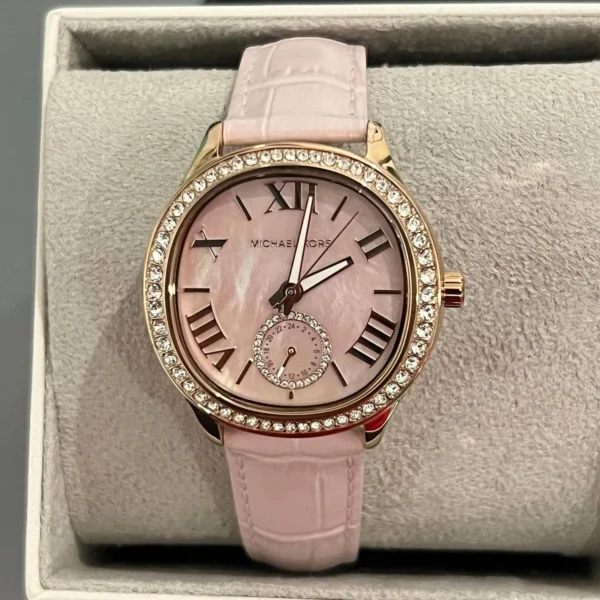 Michael Kors Sage Pave Rose-Gold Crocodile Embossed Leather Watch MK4820