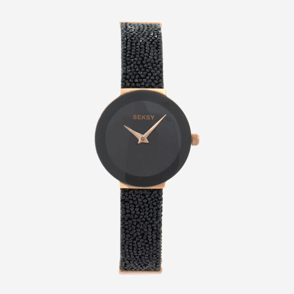 Seksy Ladies Black Crystal Bracelet Watch 40069 Sparkle Quartz Timepiece