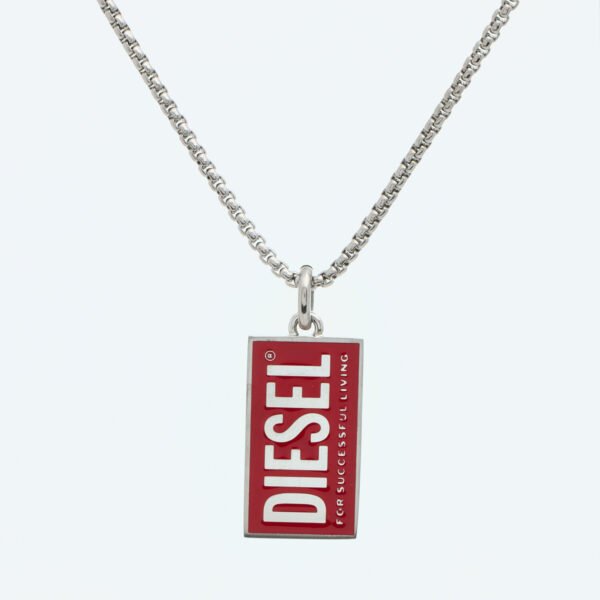 Diesel Stainless Steel Logo Dog Tag Necklace Men's Silver Pendant DX1368040