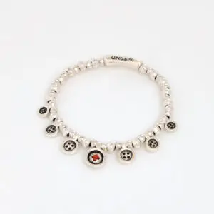 UNOde50 Lady in Red Silver Beaded Thread of Life Elastic Bracelet