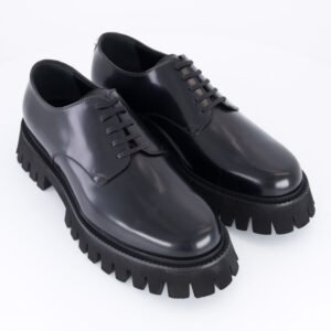 Gucci Men's Black Leather Millennial Ribot Derby Shoes UK Size 10 GG Tread Sole