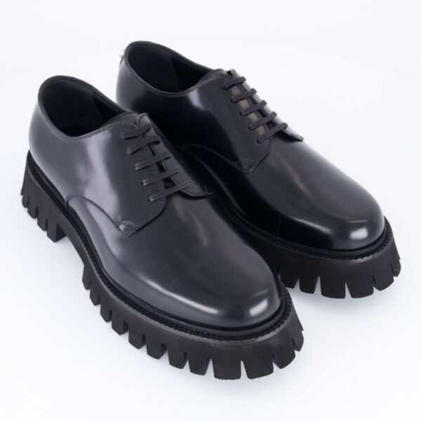 Gucci Men's Black Leather Millennial Ribot Derby Shoes UK Size 10 GG Tread Sole