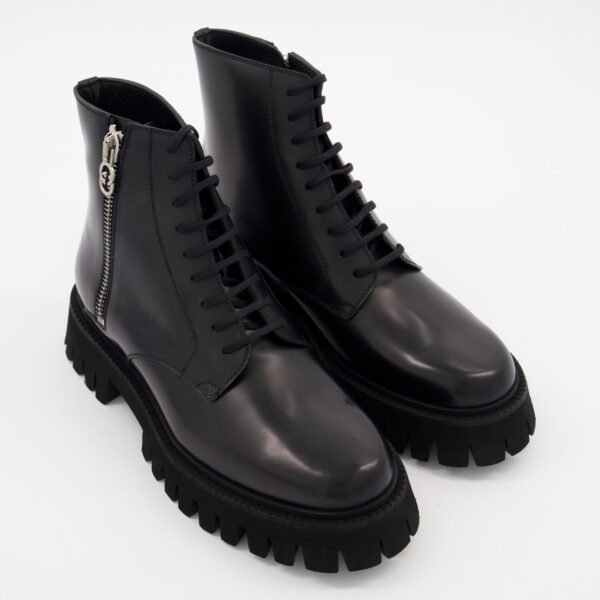 Gucci Men's Black Leather Millennial Ribot Ankle Boots UK 12 / EU 47 - Zipped & Lace-Up