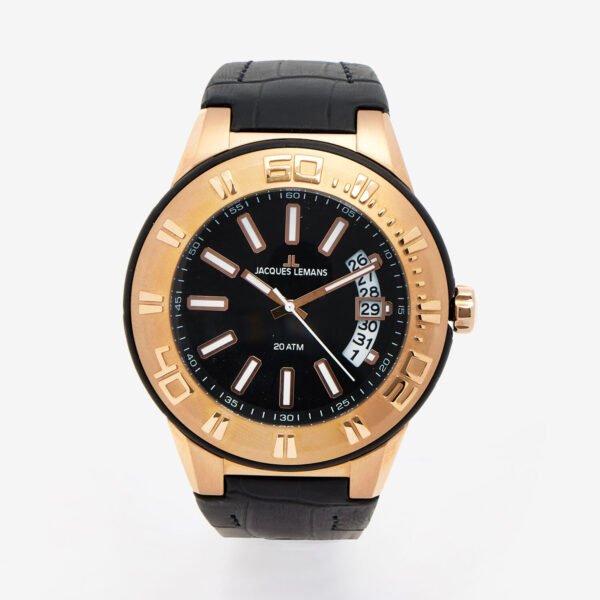 Jacques Lemans Watch Men's 1-1770G Miami Sport Black Leather Strap