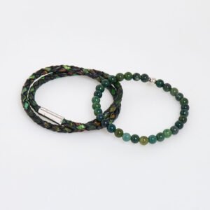 Tateossian Two Pack Green Bracelets Leather Wrap & Beaded Set SM0665