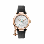 Vivienne Westwood Orb 32mm Women's Quartz Watch – Rose Gold Stainless Steel Case with Black Leather Strap