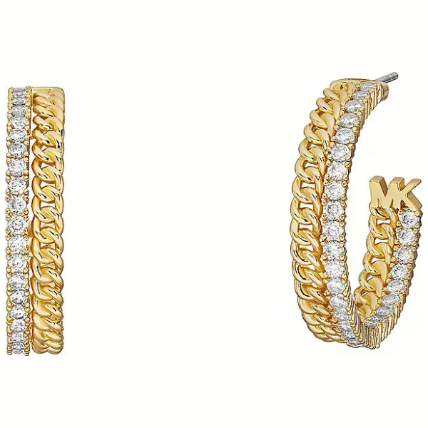 Michael Kors Gold Crystal Chain Hoop Earrings MKJ8279CZ710