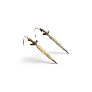 Valentino Garavani Sword Drop Earrings Light Pewter Gold Tone Boxed
