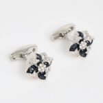 Simon Carter Floral Black Onyx Cufflinks – Silver Tone Designer Accessory