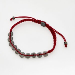 Tateossian Mini Ten Gear Red Braided Sterling Silver Bracelet CL7560