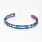 Tateossian Element Iridescent Studded Bangle Stainless Steel Cuff Bracelet BA0305