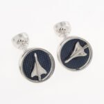 Tateossian British Airways Concorde Rotating Silver Cufflinks Blue Enamel CL7560