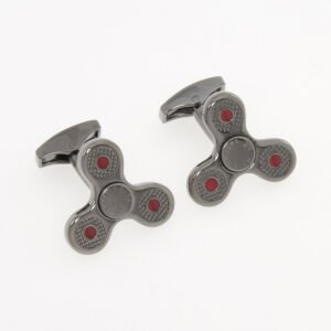 Tateossian Gunmetal Propeller Spinner Cufflinks Rhodium Plated Red Enamel