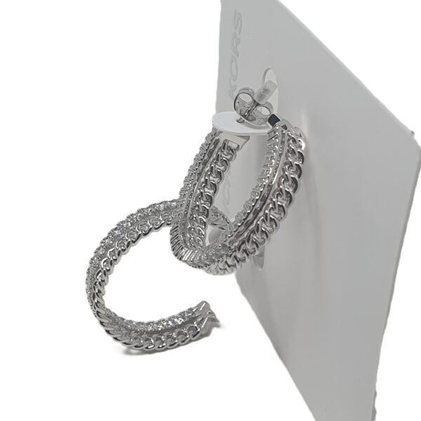 Michael Kors Platinum-Plated Chain Hoop Earrings CZ Stones MKJ8279CZ040