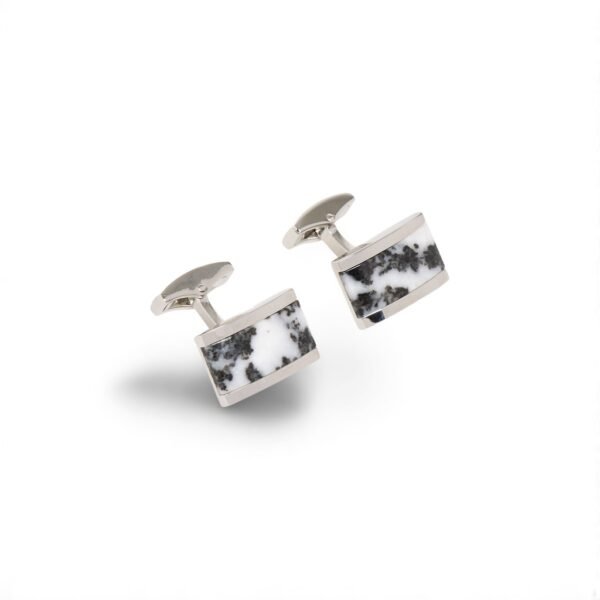 P.D. Man Silver Tone Rectangle Zebra Stone Cufflinks Boxed Unisex
