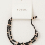 Fossil Arm Party Black Glass Rose Gold Beaded Bracelet JOA00798791