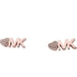 Michael Kors Rose Gold Crystal Heart Logo Stud Earrings MKJ7976791