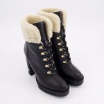 Love Moschino Trek Heeled Black Leather Fur Ankle Boots – UK 6 & 7