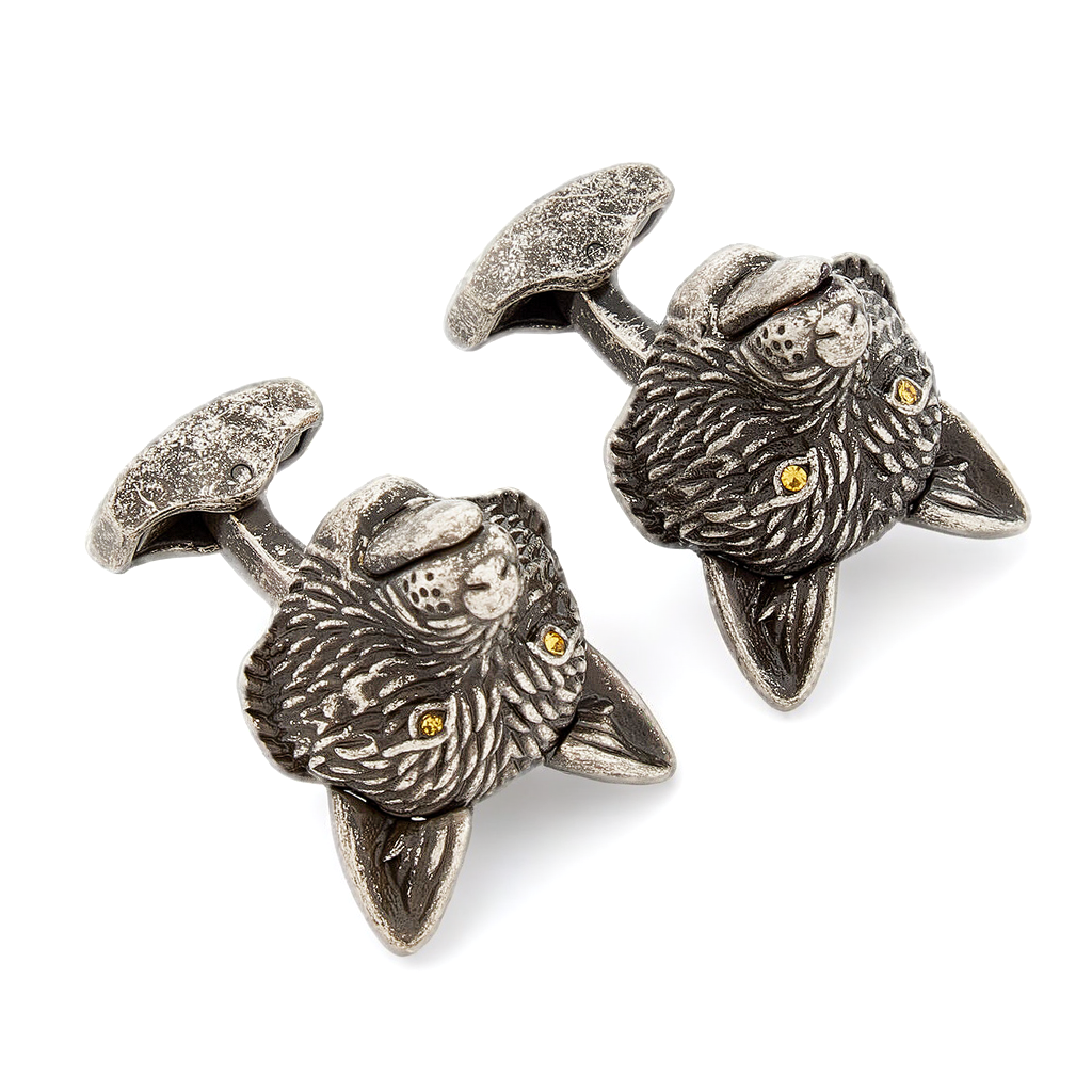 Tateossian London Fox Cufflinks with Yellow Swarovski Eyes CF0098 Tateossian London Fox Cufflinks with Yellow Swarovski Eyes CF0098