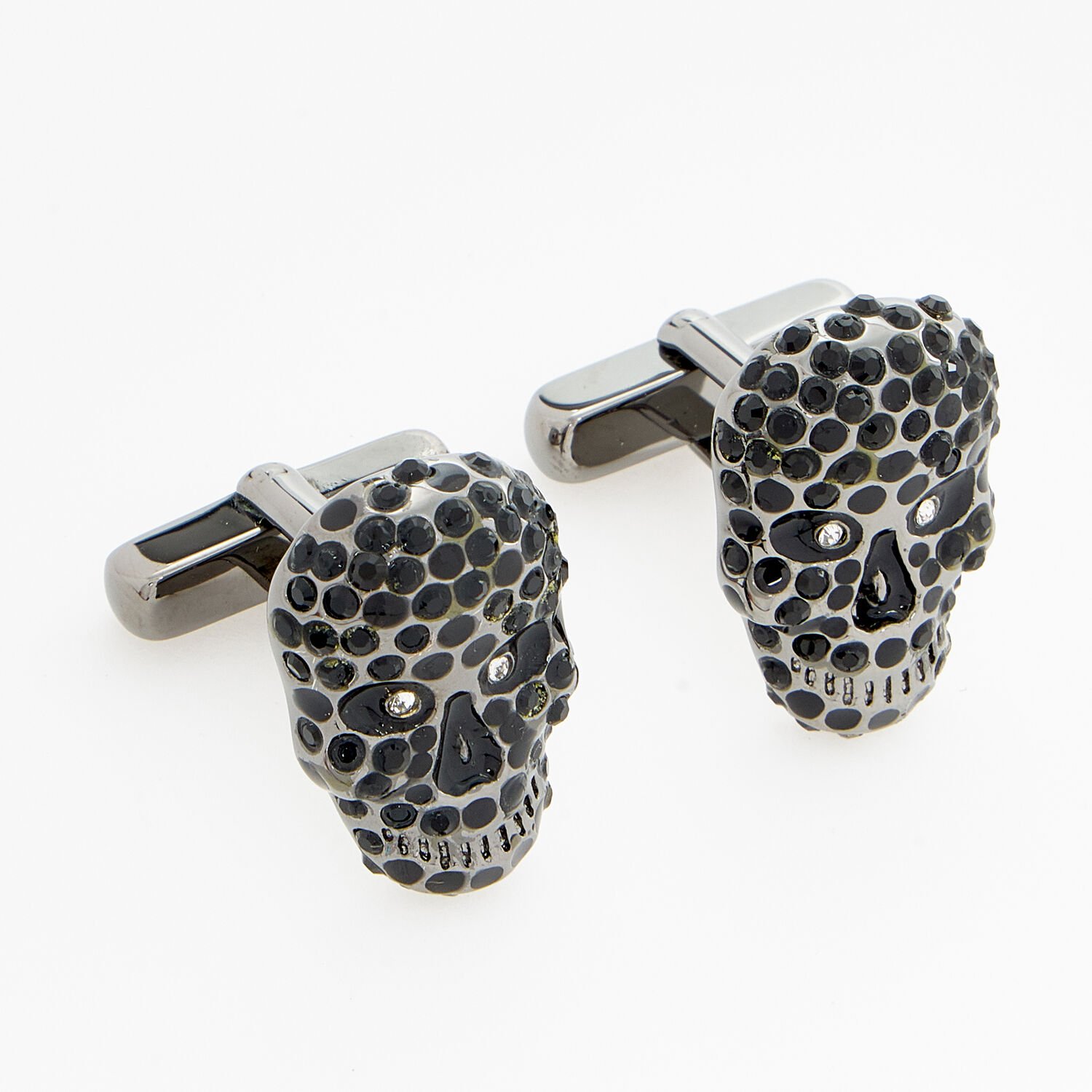 Tateossian Gunmetal Sterling Silver Skull Cufflinks with Swarovski Crystals CL6336