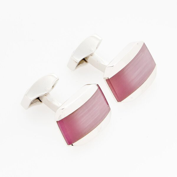 Tateossian Rhodium Plated Lilac Fibre Optic Glass Hexagon Cufflinks CL0030RTRCELLEX