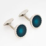 Tateossian Silver & Blue Starburst Cufflinks CF1342 Brushed Metal