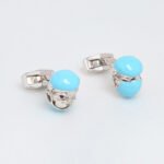 Tateossian Doctor Bulldog Cufflinks Blue Swarovski Enamel Rhodium Plated CF0495