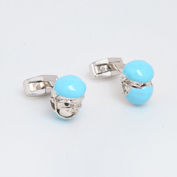 Tateossian Doctor Bulldog Cufflinks Blue Swarovski Enamel Rhodium Plated CF0495