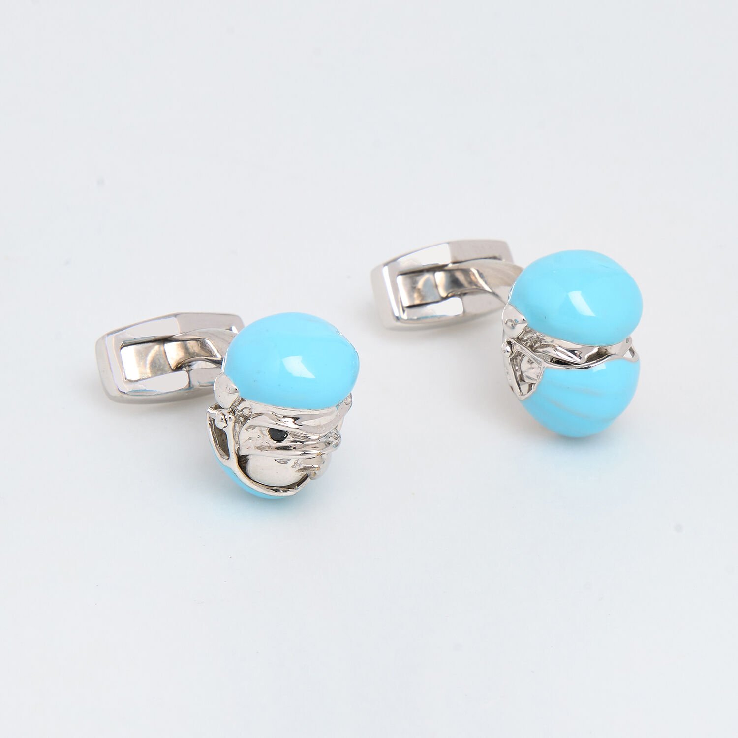 Tateossian Doctor Bulldog Cufflinks Blue Swarovski Enamel Rhodium Plated CF0495