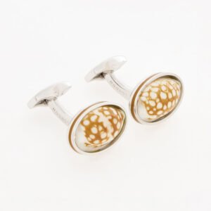 Tateossian Silver Tone & Beige Shell Cufflinks with Whale Tail Fastening CL6892